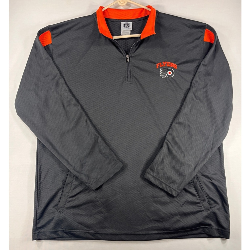 NHL Philadelphia Flyers Quarter Zip Pullover Mens Large Grey Orange Active Top